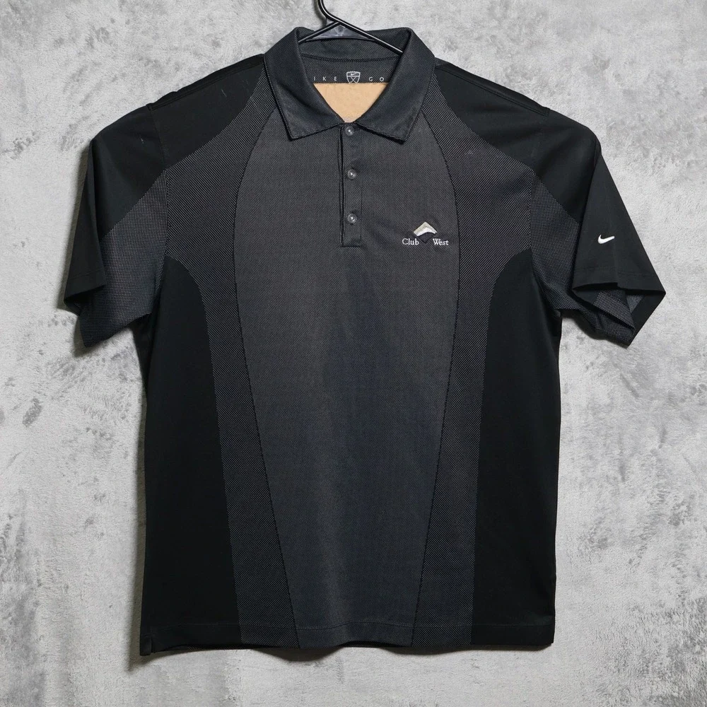 Vintage Nike Golf Polo Shirt Mens Large Black Gray Club West Course Logo Preppy